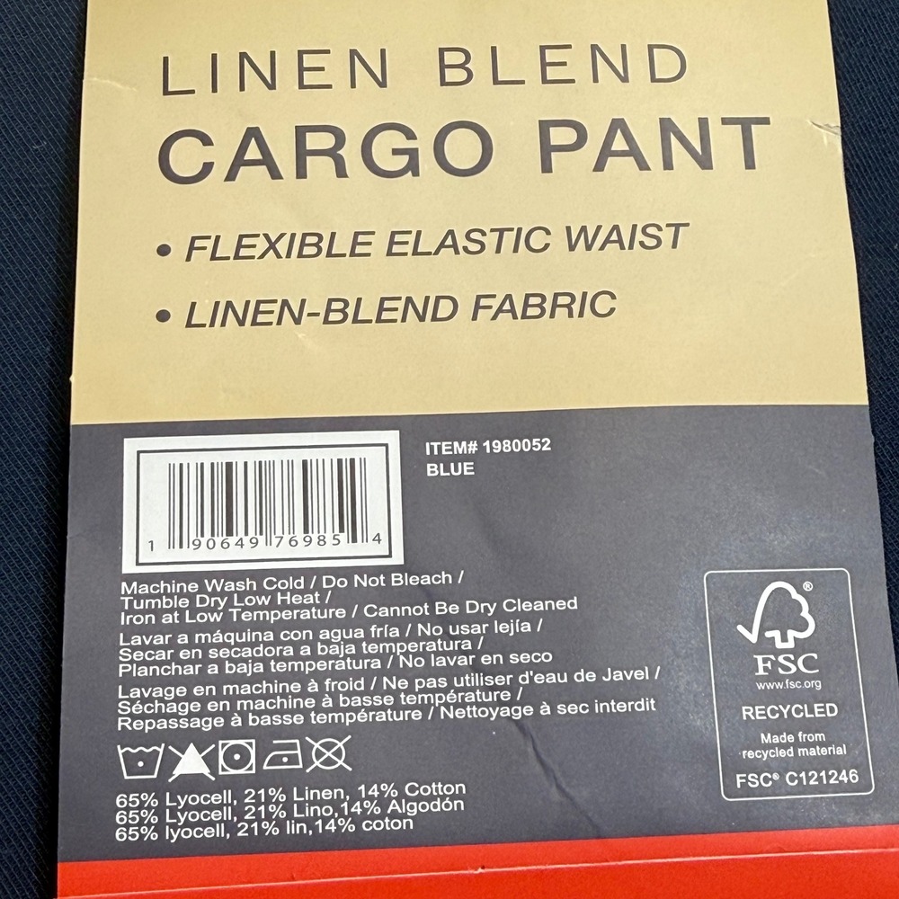 Jachs NY Mens Size 34 Linen Blend Cargo Pants Navy Blue Elastic Waist NEW - Picture 8 of 8